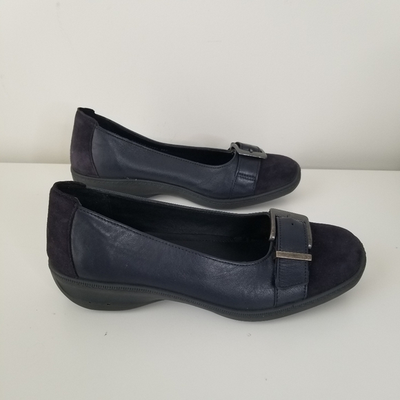 Hotter Navy Blue Suede Upper Slip on Shoes Buckle Front Size 8 Comfort Casual - Picture 6 of 11